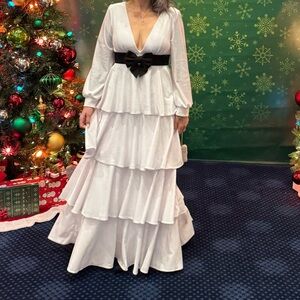 Elegant White velvet  Tiered Dress